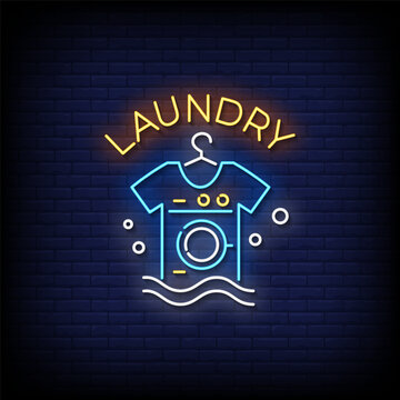 laundry neon Sign on brick wall background vector