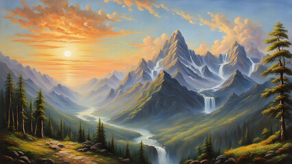 Wall Mural - sunset over the mountains