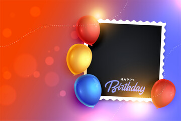 Wall Mural - eye catching happy birthday greeting poster with empty photograph frame