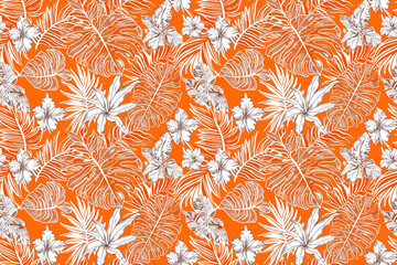 Wall Mural - A colorful floral pattern with orange and white flowers