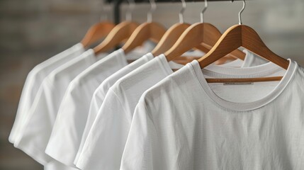 Wall Mural - Plain white t-shirts displayed in a row on a hanger, Ai generated Images