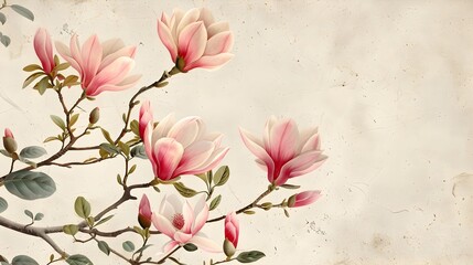 Blooming Magnolia Flowers on Springtime Tree Branch with Soft Petals and Elegant Design
