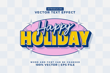 Poster - Editable text effect Happy Holiday 3d Cartoon template style premium vector