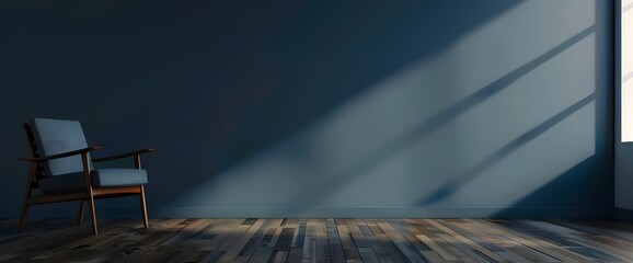 Wall Mural - modern interior with gray wall and wooden floor, empty room mock up with armchair on the left side o