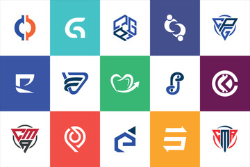 Fototapete - Letter mark Geometric Modern minimal initial Logo Design set collection template for business company 