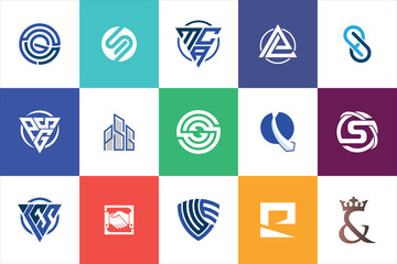 Fototapete - Letter mark Geometric Modern minimal initial Logo Design set collection template for business company 