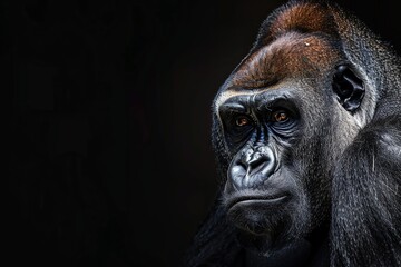 Poster - Beautiful Portrait of a Gorilla. Male gorilla on black background