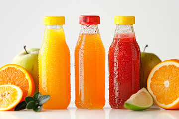 Poster - Three bottles of juice with a green leaf on the left