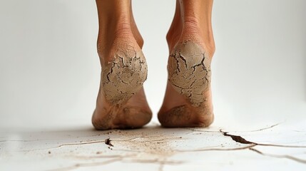 Wall Mural - Two feet with cracked skin on a white surface