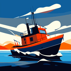 a small fishing boat ran aground, vector illustration flat 2