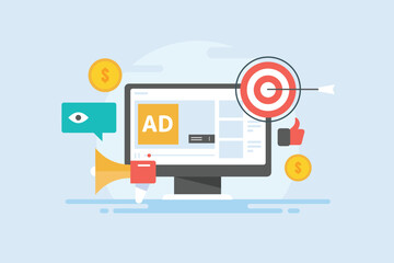 Wall Mural - social media video advertising re-targeting campaign business technology vector illustration.