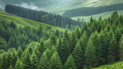 Wall Mural - a dense forest of conifers covers the slopes of a grouping of drumlins providing a serene and shelte