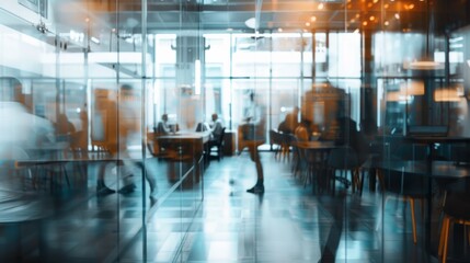 Poster - blurred office with people working behind glass wall