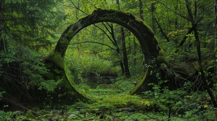 Wall Mural - a mystical display of circular green patches appearing to be a gateway to another world.