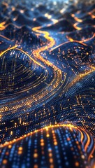 Poster - Glowing data streams flowing through a curve-based digital landscape, the cloud as the foundation for a connected world