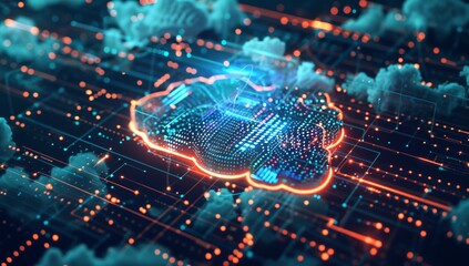 Poster - futuristic glowing holographic interface enhancing seamless cloud computing for enhanced user connec