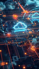 Poster - futuristic holographic interface for seamless cloud computing and digital community connection