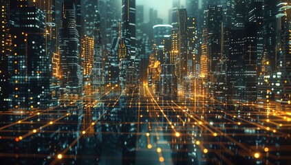 Poster - Digital Data Streams Transforming Urban Infrastructure in Futuristic Smart Cityscape Animation