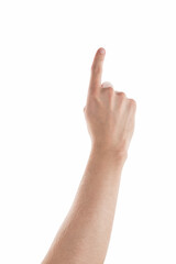 Wall Mural - adult man left hand pointing with index finger isolated