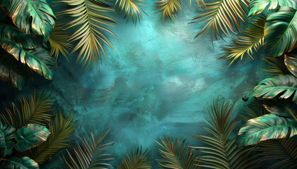 Wall Mural - A wall with a green background and a large palm tree on it by AI generated image