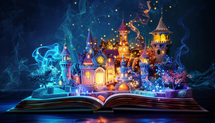 Wall Mural - a book is open to a page with a castle on it by ai generated image