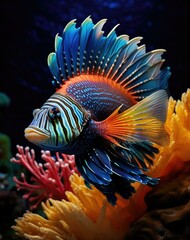 Wall Mural - A beautiful and colorful reef fish. AI.