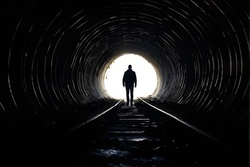 silhouette of a man at a tunnels entrance with a stark contrast