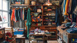 © Sawyer0 - In a vintage second-hand clothing store, sunlight filters through the windows, illuminating colorful fabrics and unique items from the past.