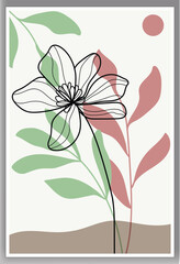 Wall Mural - botanical boho foliage line art drawing with abstract shape wall art vector