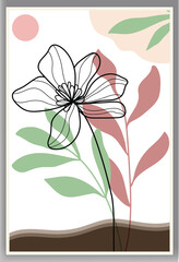 Wall Mural - botanical boho foliage line art drawing with abstract shape wall art vector