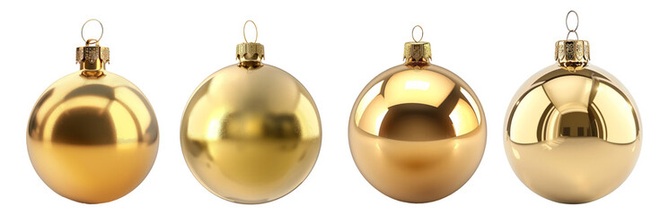 gold ball christmas tree ornament isolated on transparent background.