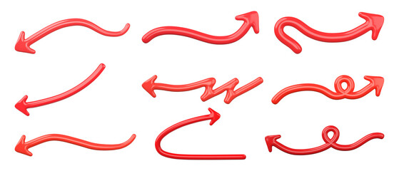 Poster - Set of Red Curved Arrow Isolated on transparent background. 3D Render