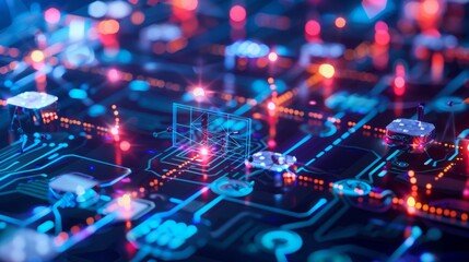 Poster - A detailed view of a computer circuit board showing various electronic components and pathways.