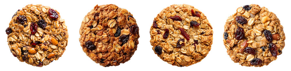 Granola cookies with raisins, isolated, PNG set