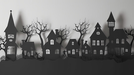 Collection of haunted house shadows, scary halloween house set