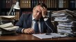 © zhia studio - Exhausted Businessman Sleeping at Work Desk with Documents
