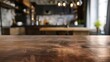 © usman - Wood kitchen counter, desk top, blurred defocused dining interior background