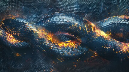 Wall Mural - blazing inferno erupts from its mouth; flames engulf the creature's back Against a meshed canvas