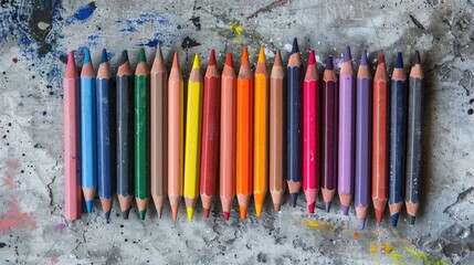 Wall Mural - Variety of colored pencils arranged on a concrete surface