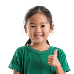 Wall Mural - A young girl is smiling and giving a thumbs up