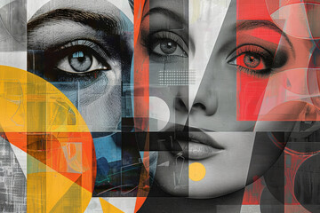 Wall Mural - Abstract Modern Art Portrait Featuring Multi Colored Geometric Shapes and Dual Faces