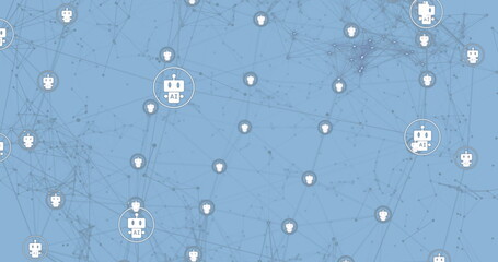 Poster - Image of robot icons in circles moving on blue background