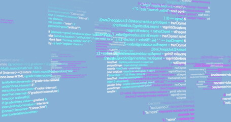 Image of computer language moving on blue background
