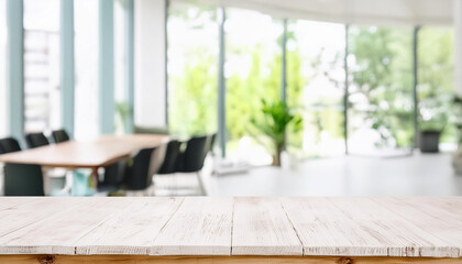 Aufkleber - Empty table board and defocused indoor background. product display concept, high key light