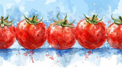 Wall Mural - The red tomato seamless pattern is a natural vegetable background illustration of an organic cooking ingredient depicting healthy nutrition. The tomatoes are hand-drawn on white background with fresh