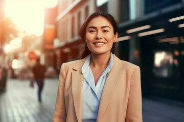 Poster - happy business woman in the city