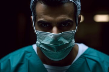 Wall Mural - Hispanic male doctor wearing surgical mask