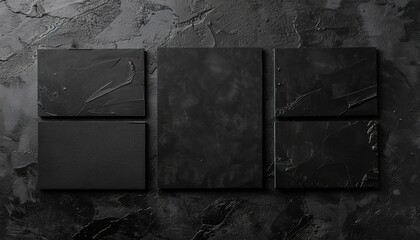 Fototapete - Modern Black Rectangular Mockups: Showcase Your Designs on a Stylish Dark Concrete Background