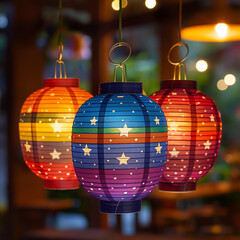 Wall Mural - pride month concept , Paper lanterns decorated with LGBTQ pride symbols and patterns light up the night with messages of love, acceptance, and celebration.