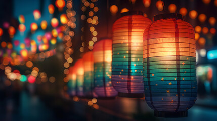 Wall Mural - pride month concept , Paper lanterns decorated with LGBTQ pride symbols and patterns light up the night with messages of love, acceptance, and celebration.